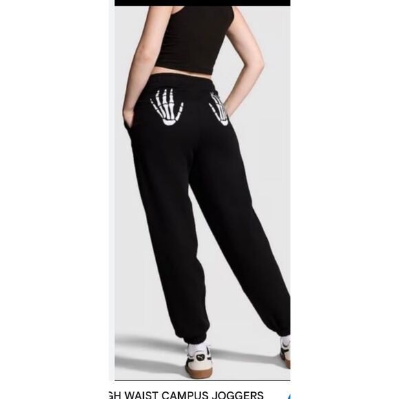 VS pink halloween 24 white skeleton hands sweatpants black campus joggers XL plu - Picture 1 of 8